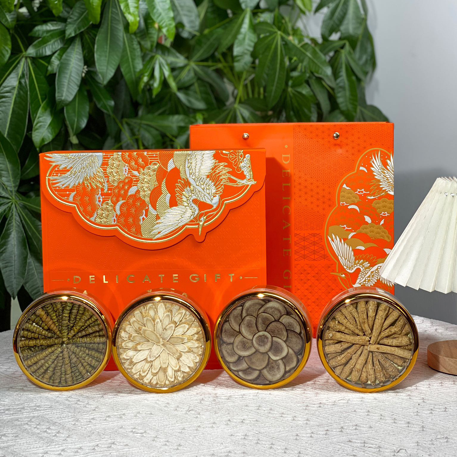 西洋参礼盒 鹿茸片西洋参片石斛花旗参整枝鹤喜四拼滋补礼盒批发