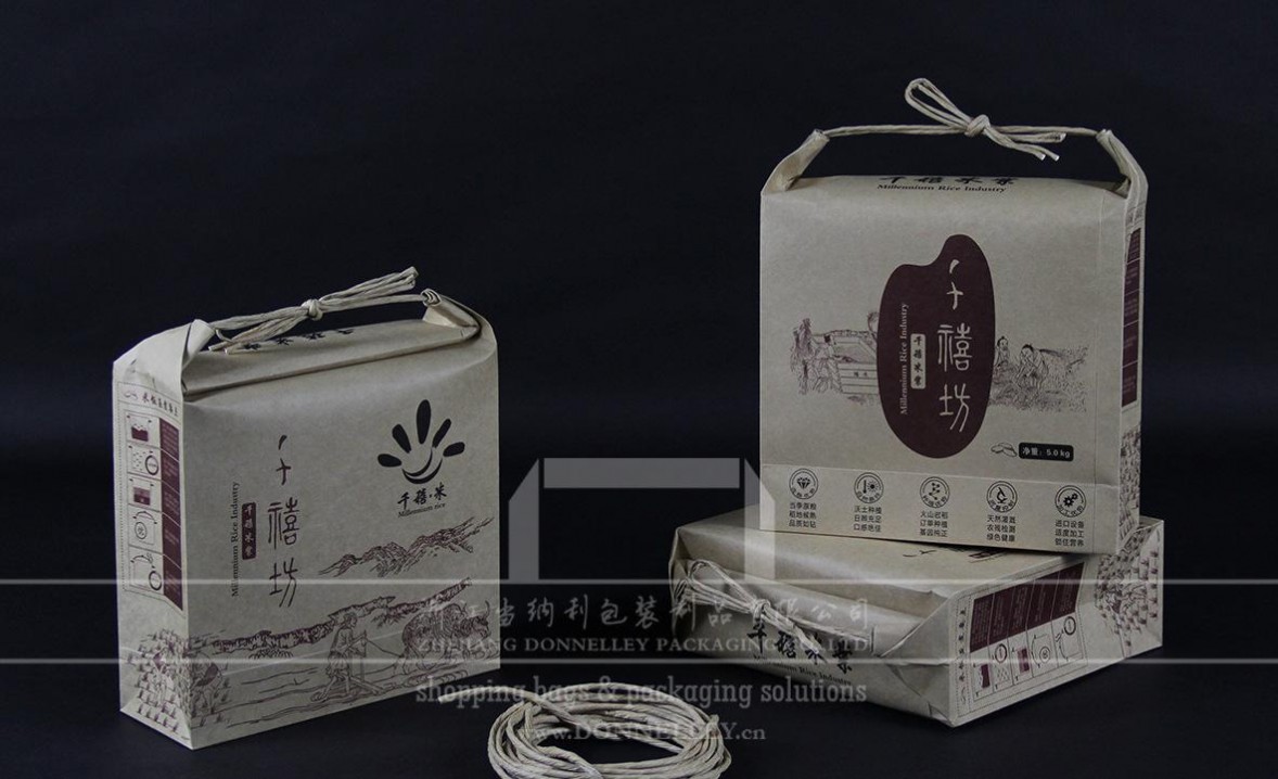 日本大米包装袋，进口牛皮纸稻花香大米手提袋，日本越光米礼品袋，秋田小町米袋，小米食品袋、红米包装袋、黑米袋日本大米袋